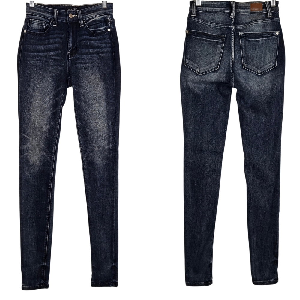 Judy Blue High Rise Skinny Fit Jeans Full Length Soft Stretch Dark Wash 25 1